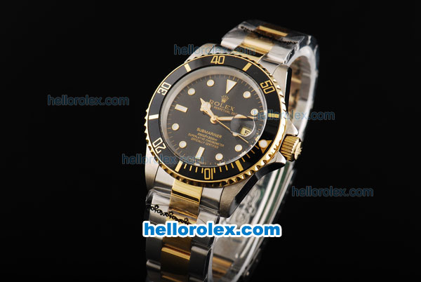 Rolex Submariner Automatic Movement with Black Dial and Bezel-Two Tone Strap - Click Image to Close